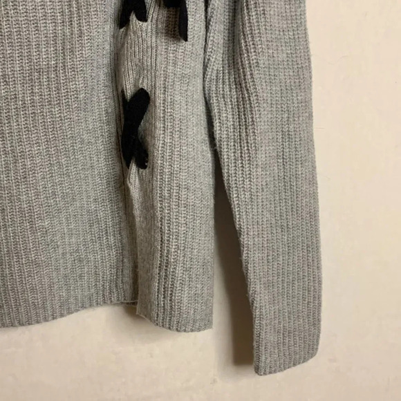 Halogen Wool Blend Pullover Gray Sweater Black Lace Up Size Small Petite - Picture 6 of 15